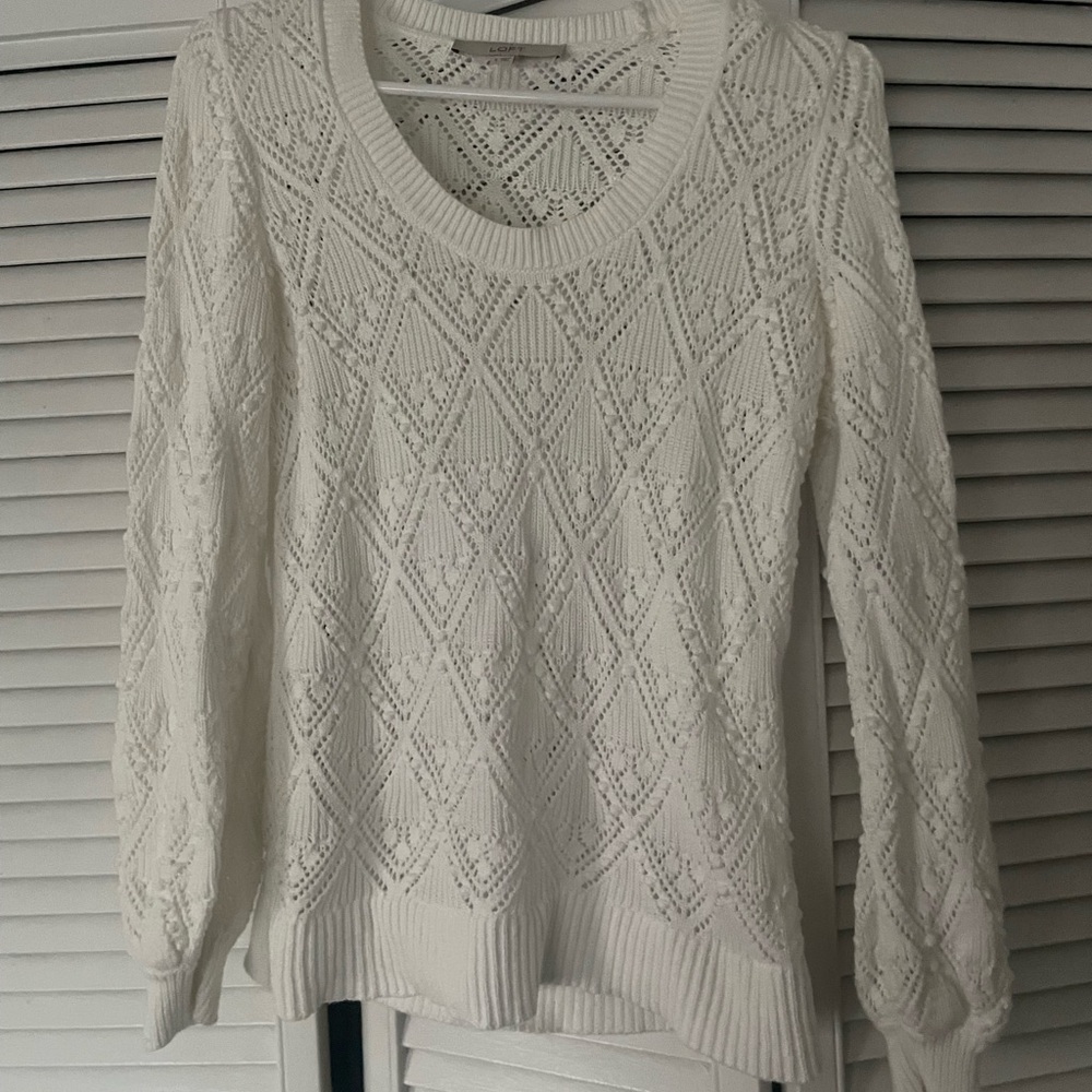 LOFT White Textured Knit Sweater